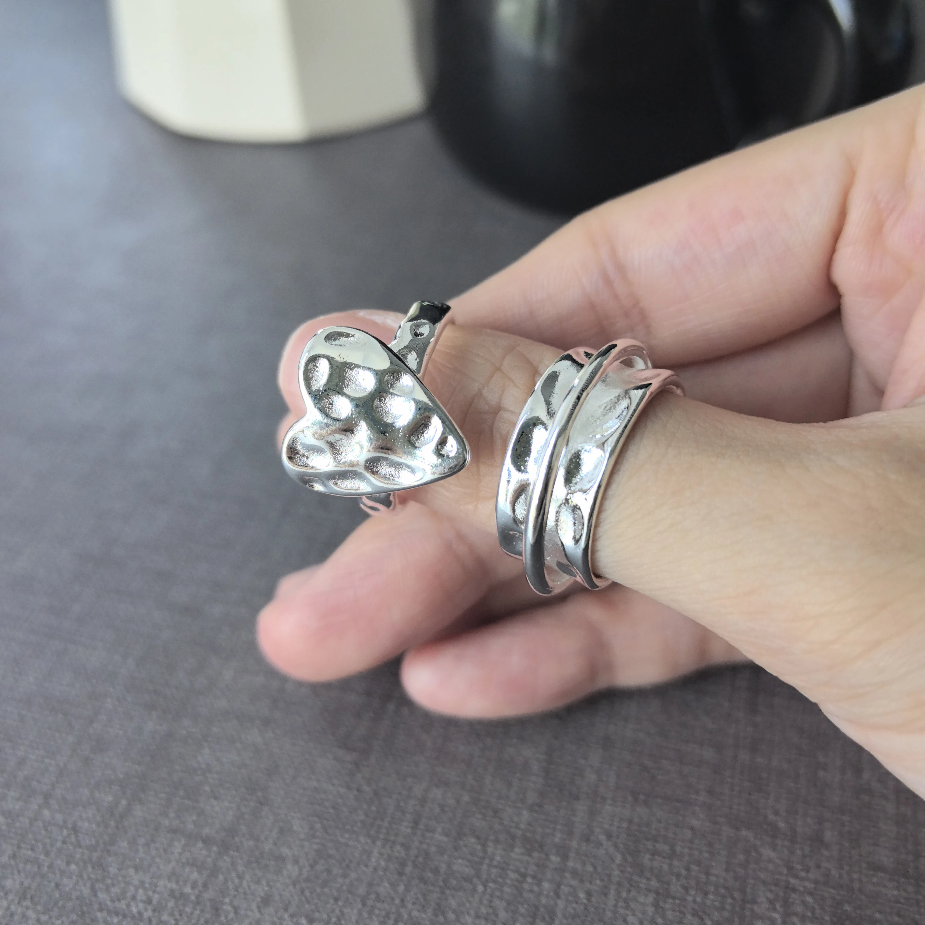 Offener Fingerring aus 925er-Sterlingsilber, Punk-Herz, unregelmäßig, geometrisch, stapelbar, für Frauen und Mädchen, Schmuck, Geschenk, Dropship, Großhandel – Detail 4