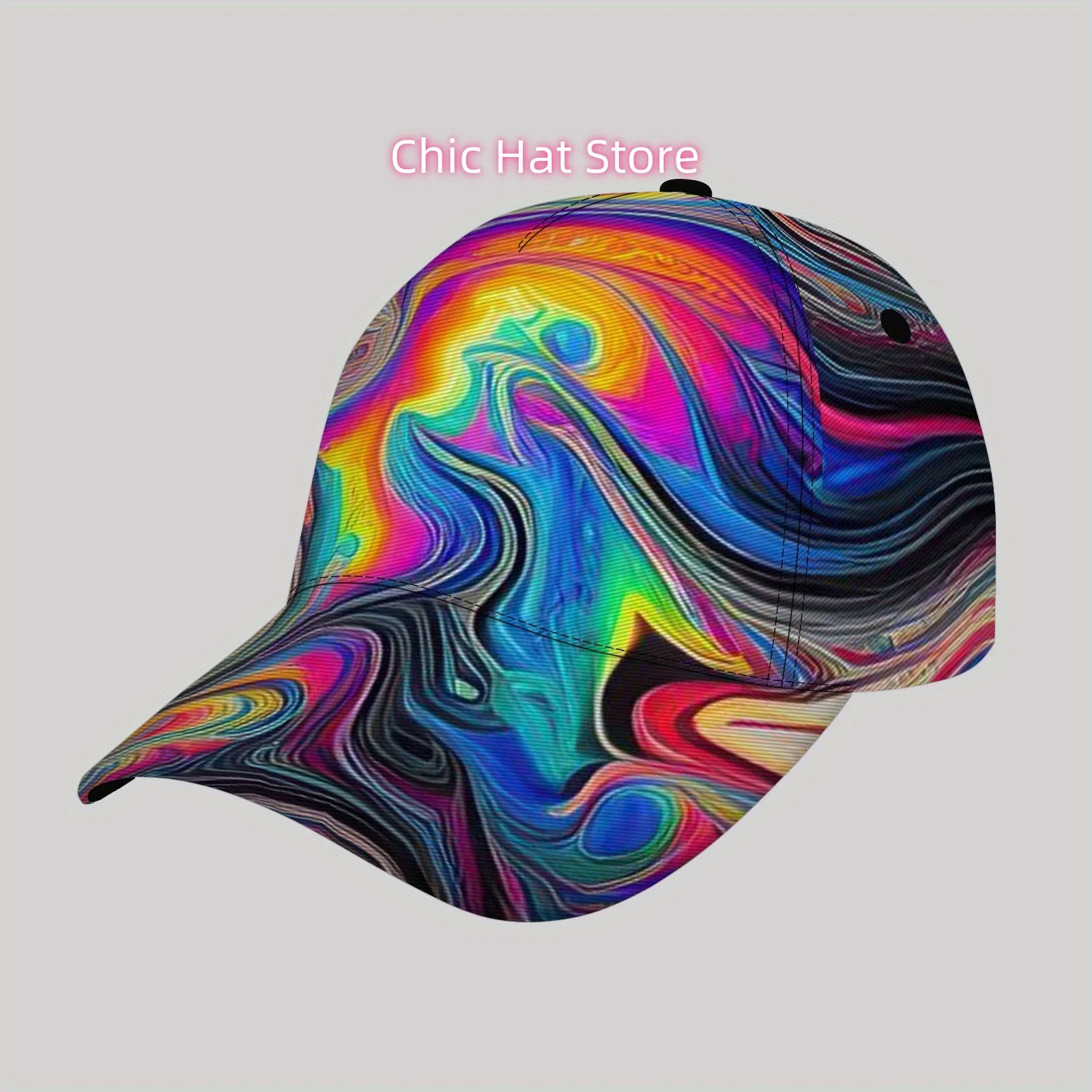 Trendy And Lightweight Sun Hat,Stylish Hip-Hop Cap,Perfect for The Beach,Abstract psychedelic art rainbow fluid blending pattern