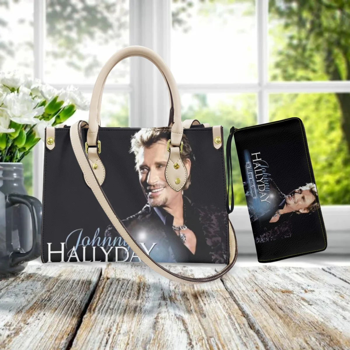 Johnny Hallyday Rock Singer Fan Gift Handbags and Purse for Women Luxury PU Leather Female Small Cross Body Bags with Long Purse