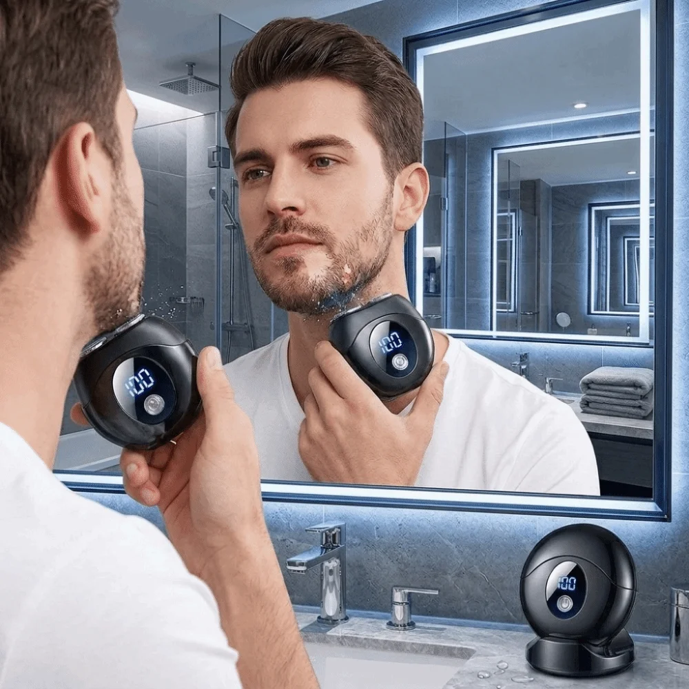 Minimalist Mini Electric Shaver Flying Saucer Shape Magnetic Men Shaver Rounded Body Washable