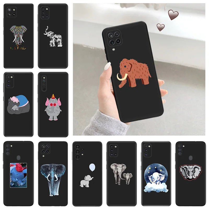 Phone Case for Samsung A31 A32 A33 A34 A51 A52 A53 A54 A71 A52S A72 A73 4G 5G Stars Cute Elephant Baby Shell Black Cases Cover