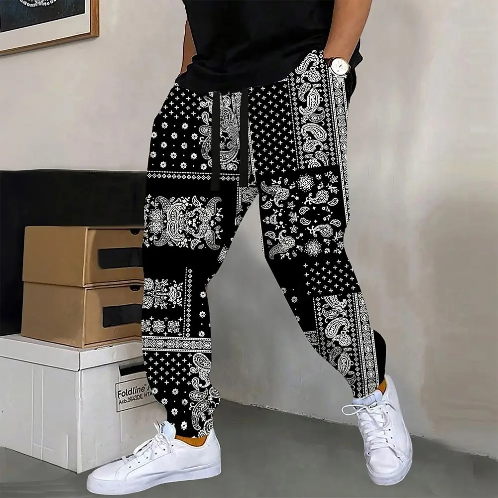 بيزلي كتلة الألوان الرسومات السراويل الرجال جيوب جانبية مطاطا الرباط Sweatpants ركض السراويل بناطيل كاجوال خريف شتاء