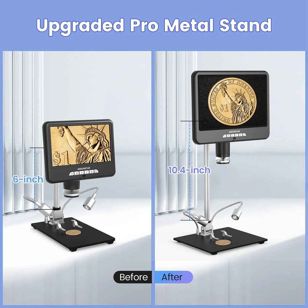 

Цифровой микроскоп Andonstar AD207S-10Pro с 10-дюймовым UHD-экраном и подставкой 26 см для пайки и ремонта электроники