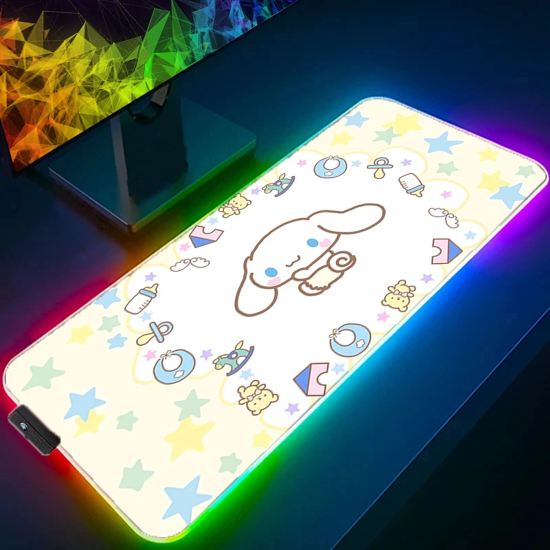 Imagem -05 - Rgb Led Mouse Pad com Bloqueio Edge Cinnamoroll Sanrio Padrão Tapete de Borracha Mesa Gaming Cup Teclado do Computador