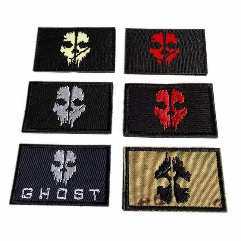 Geistergesichtsmasken-Abzeichen, Totenkopf-Stoffapplikation, Stickerei-Klettverschluss-Patches, reflektierende Patches, taktische Embleme für Rucksäcke – Detail 6