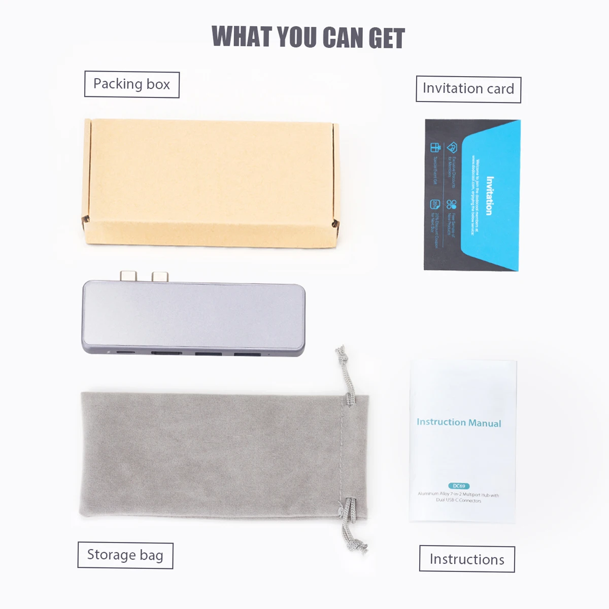 dodocool 7-in-1-USB-C-Hub-Adapter aus Aluminiumlegierung mit 2 Thunderbolt 3-Anschlüssen, USB-Typ-C-PD-Anschluss, USB-C-Datenübertragungsanschluss 4K – Detail 13