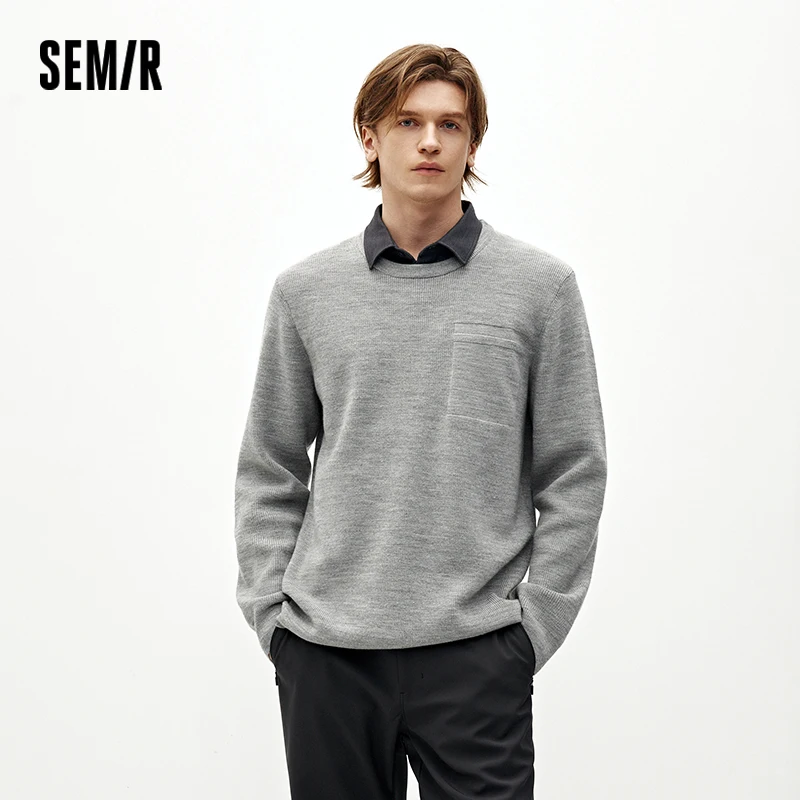 Semir Men Sweater Knit Texture Layered Look Everyday Style 2026 Winter Warm Knit Soft Touch Layering Wear Clean Silhouette