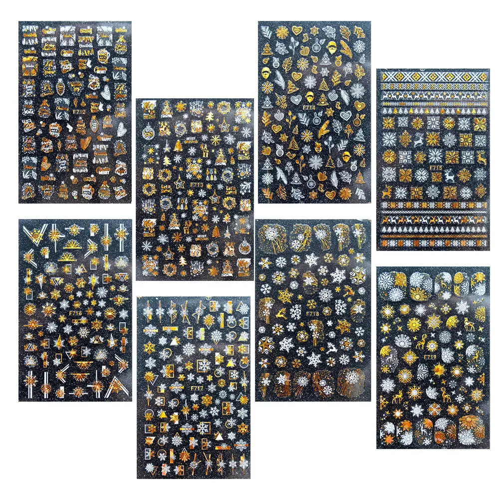 

8pcs Nail Stickers Christmas Snowflake Elk Holographic Festival Manicure DIY Decor Self Adhesive Durable Practical