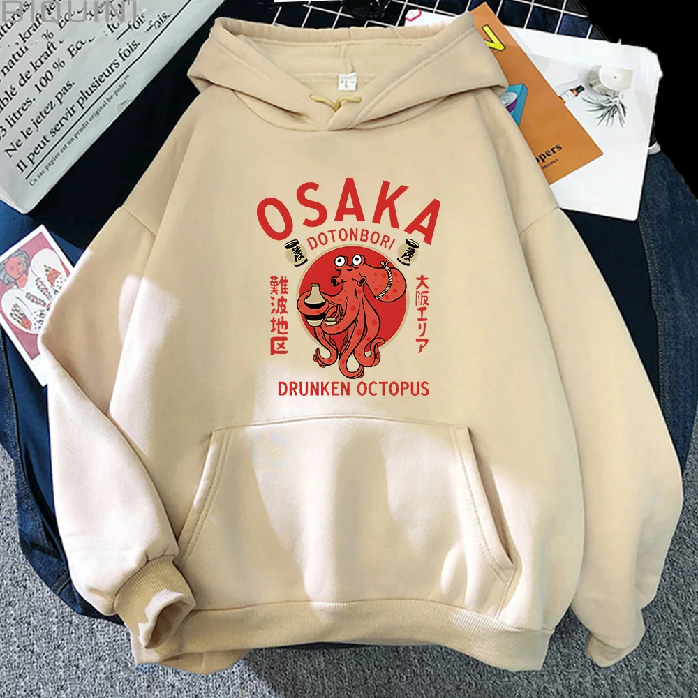 Osaka Dotonbori Drunken Octopus Hoodie Japanese Food Funny Women Hoodies Aesthetic Autumn Winter Pullover Sweatshirt Vintage Top