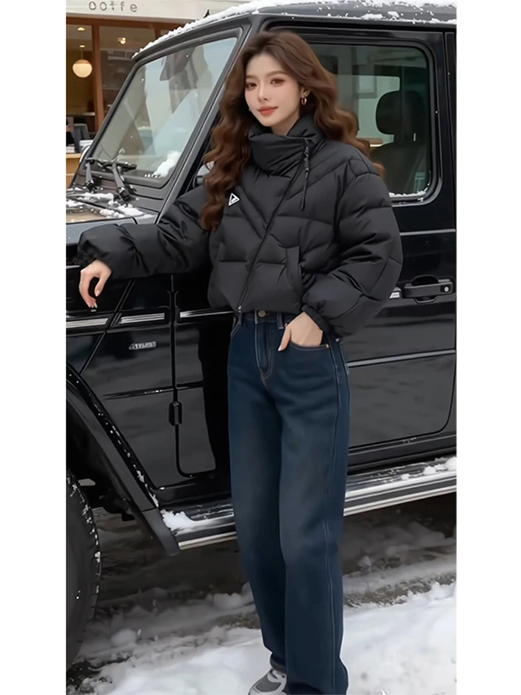 

Ele ort down Jaet Women's Sle Winter Thiened Korean System Cotton Coat Sli Commute Loose Fit round Ne Button