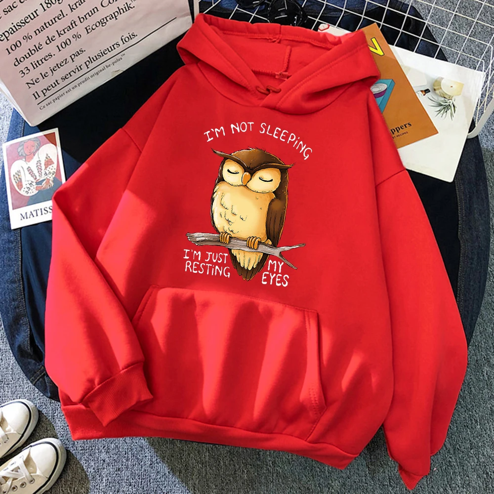 I\'M Just Resting My Eyes Owl Women Streetwear Casual Fleece Soft Hoody Oversized Loose Hoodies O-Neck Pullover Sweatshirt Woman