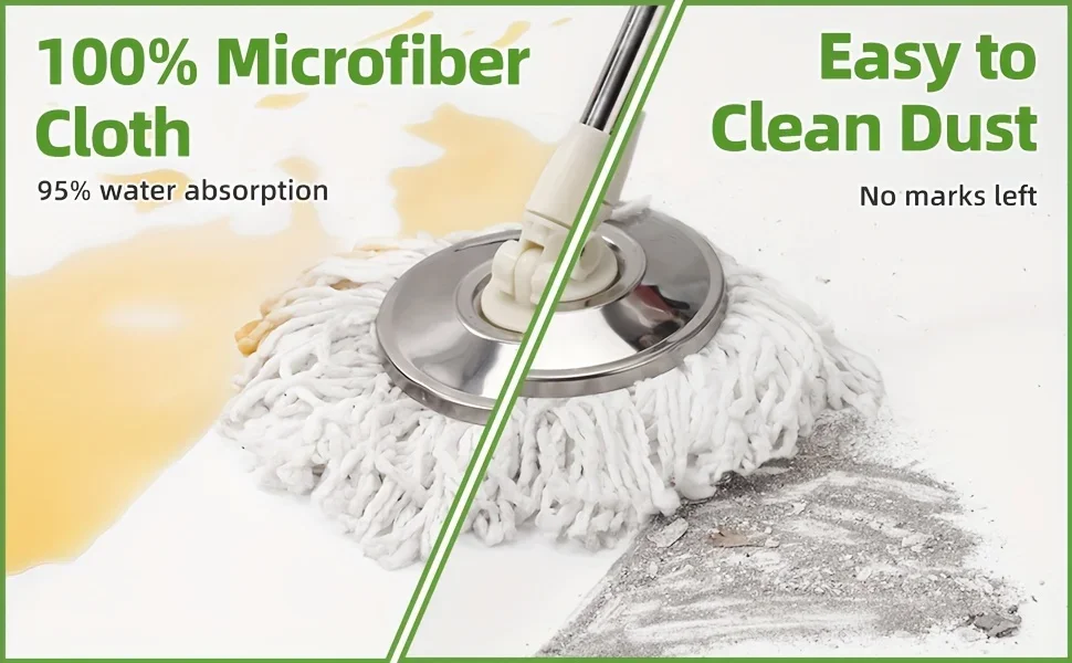 Heavy Duty Spin Mop and Bucket Set 360° Rotating Floor Cleaner with 3 Microfiber Mop Heads Adjustable Handle Easy Cleaning