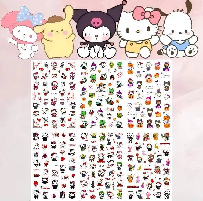 6PCS 3D Sanrio Kawaii Nail Stickers Nail Art Accessorie Adorable Character Yuanqi Girly Design Themed Elements Stickers