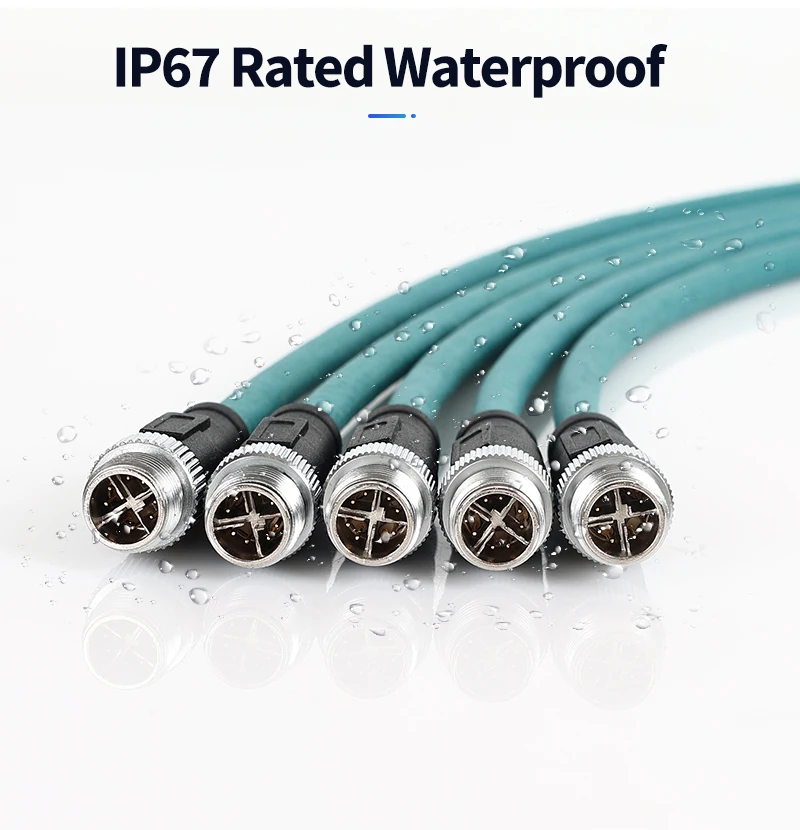 M12 X-Code 8Pin to RJ45 Cat6a Ethernet Cable, High Flex Shielded Drag Chain for Machine Vision Industrial Cameras