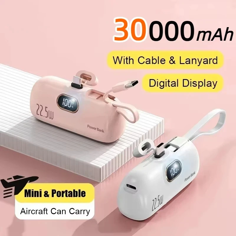 Xiaomi Mini Wygodny mobilny power bank 30000 mah Przenośna szybka ładowarka odpowiednia do iPhone'a 16 15 14 Samsung Bateria zewnętrzna