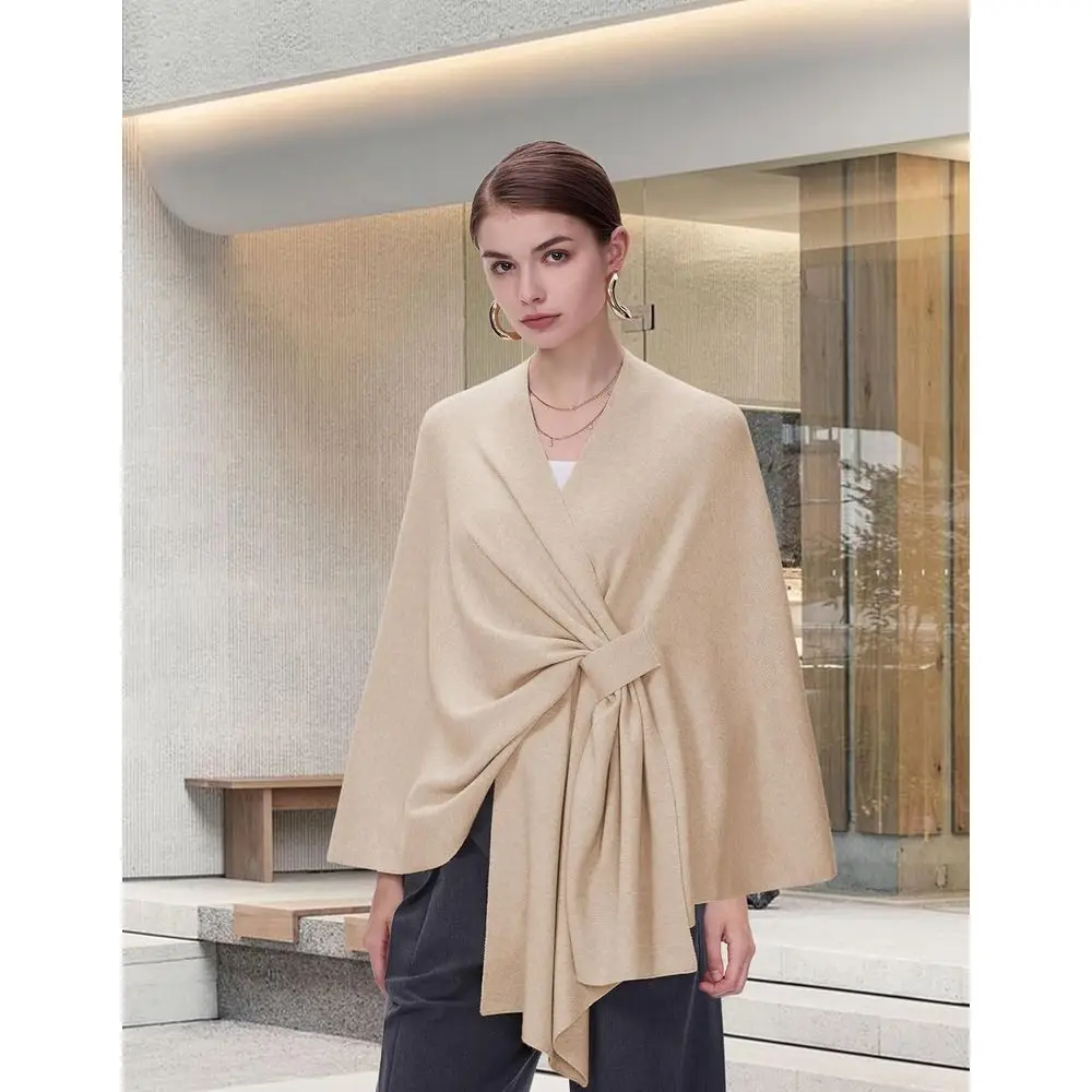 여성을 위한 우아한 대형 크로스 프론트 판초 스웨터 - 결혼식, 여행 및 사계절을 위한 따뜻한 숄 케이프