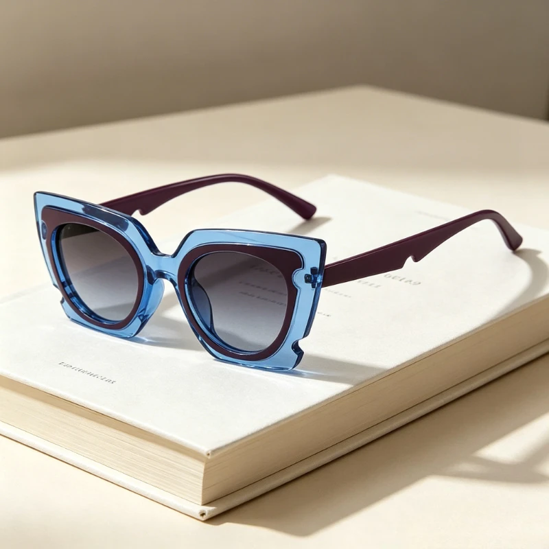 

Oversized Square Sunglasses for Women Unique Two Tone Blue Purple Frame Gradient Lens Fashion Statement Sun Glasses for Daily
