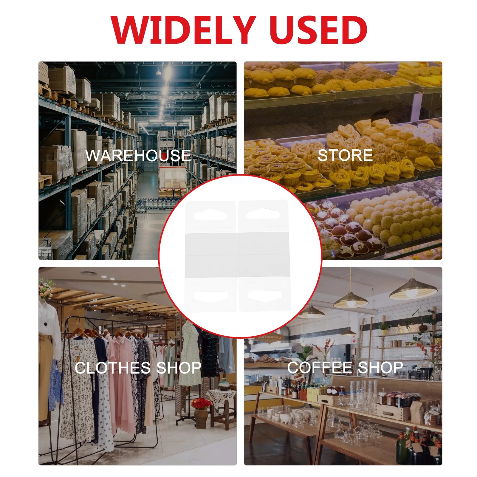 Pestañas colgantes de plástico transparente, pestañas de exhibición adhesivas para tienda minorista, mercancías, colgador de etiquetas adhesivas de alta resistencia, 200 Uds.