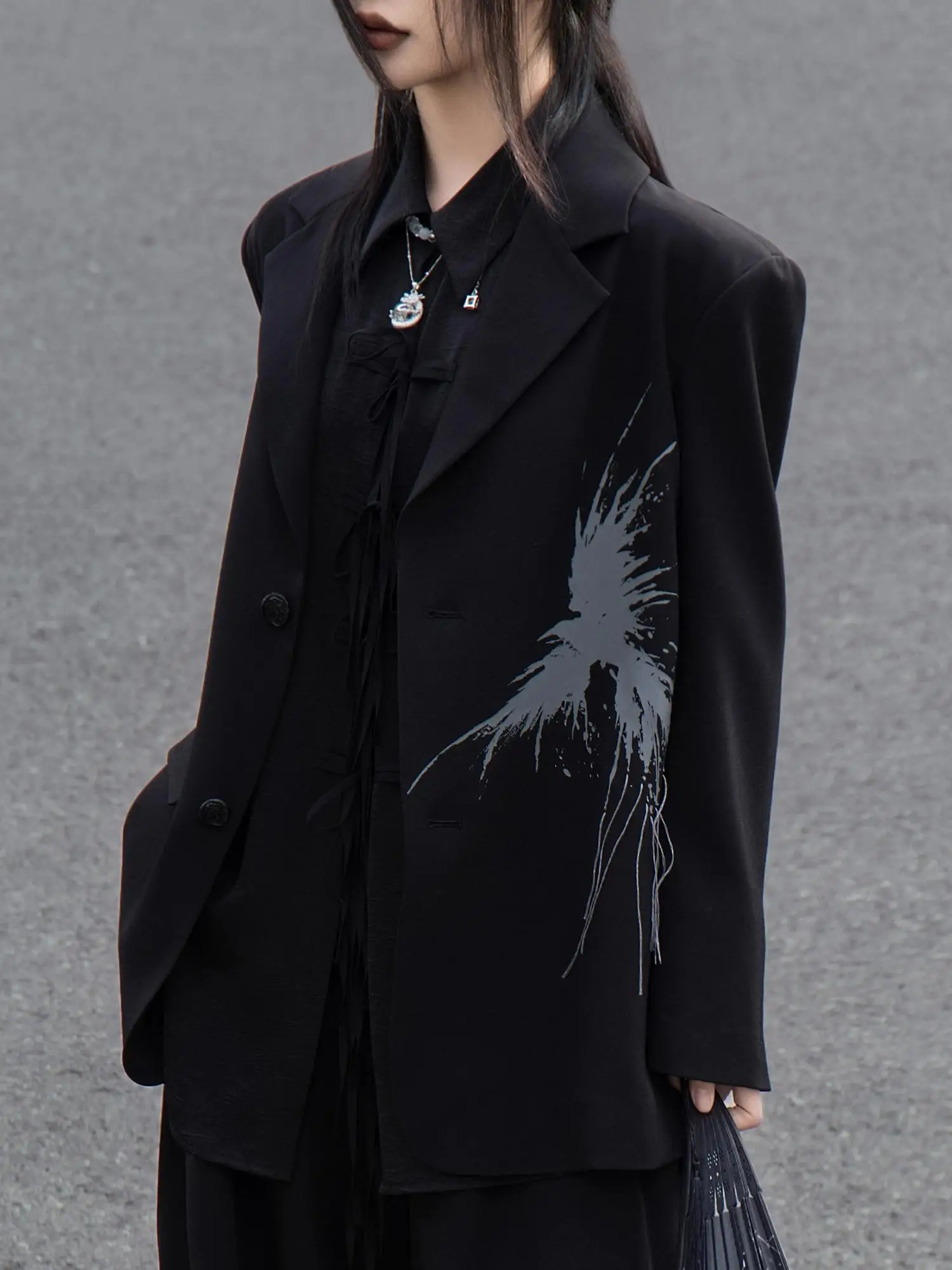 

Bla Crows Suit Jaet Hand Sewing Loose Fit Cool Haome Long Outerwear Versatile Ele Chinese Brand Original Design