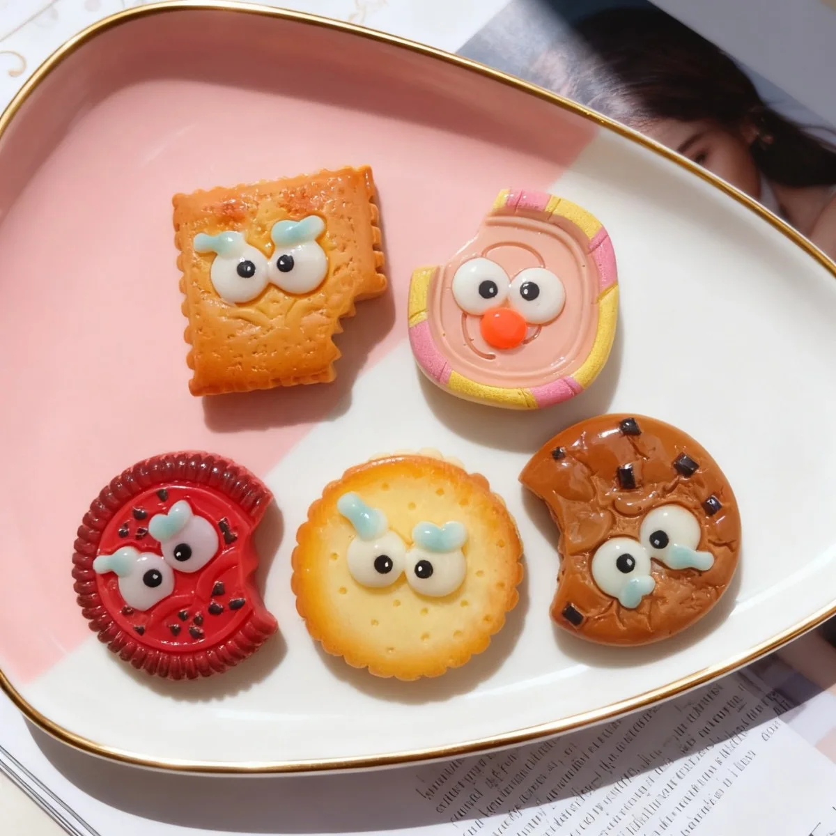 20pcs Cute Biscuits  Resin Faltback Cabochon DIY Scrapbooking Craft Miniature Dollhouse Accessories