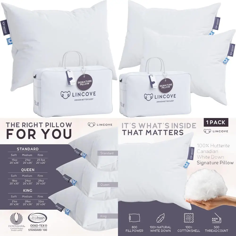 

Роскошные высококачественные белые пуховые подушки — мощность заполнения 800, хлопок с 500 нитками, натуральный канадский истонченный, удобный для сна