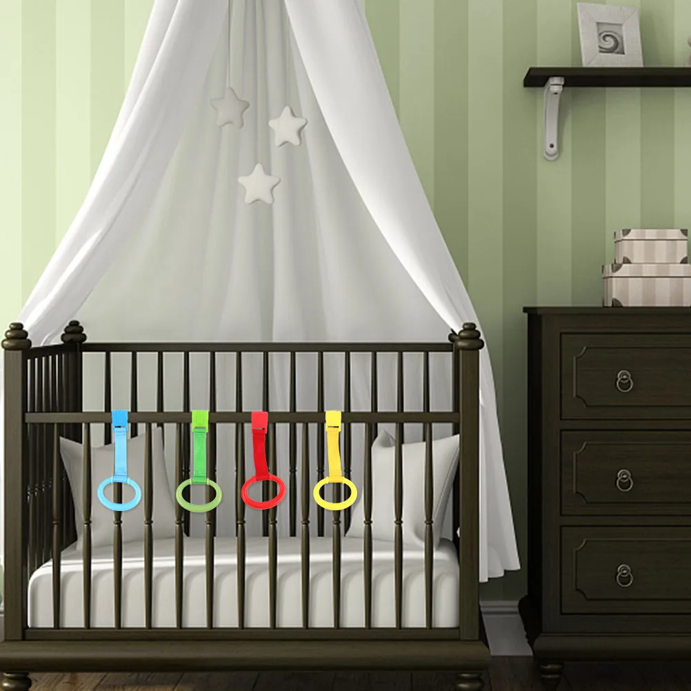 

6 Pcs Baby Pull Ring Premium Material Stand up Rings Game Bed Plastic Hanging Safe Nursery Crib Hand Rings Kids Learning