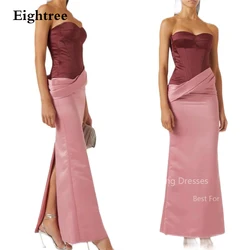 Eightree Pink Satin Evening Dresses Mermaid Sweetheart Vestidos Para Eventos Especiales Sleeveless Sexy Party Gown for Women