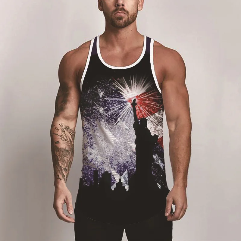 2024 New US Flag Man Tank Tops 3D Printed Men Women Fitness Gym Clothes Summer New Trendy Oversize Street Outdoor Sleeveless Top image 3