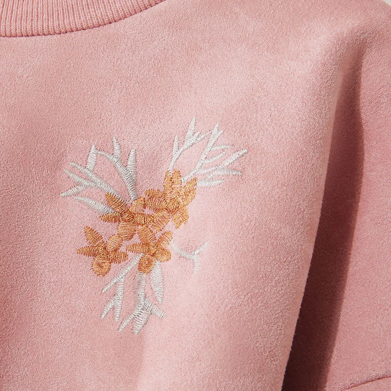 女性の花の刺繍セーターとプルオーバー、ランタンスリーブ、フリル、ルーズ、厚手の暖かいプル、冬のアウター、コートトップス