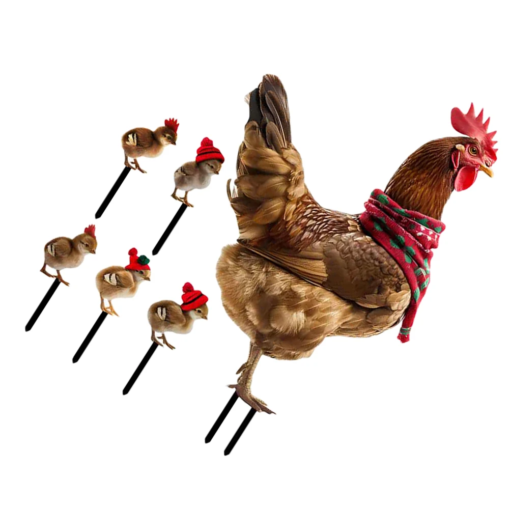 

6 Pieces Iron Garden Decoration Outdoor Yard nament Chicken Stake Signs Lawn Adornment Sturdy Realistic Double Sided