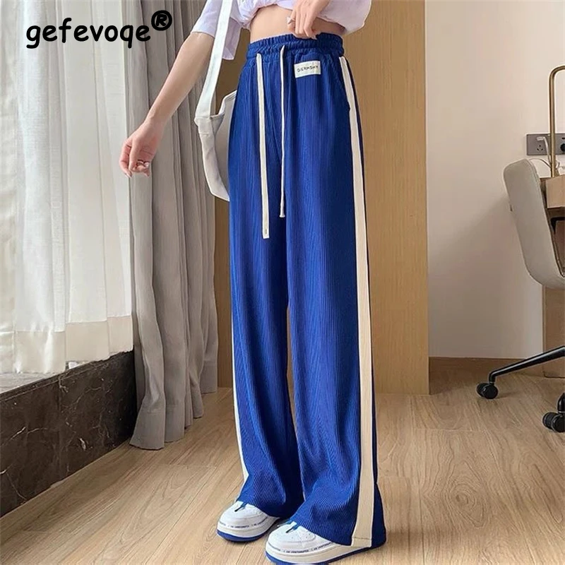 

Korean Women Y2k Pant 2022 Autumn High Waist Casual Summer Drawstring Wide Leg Pants Ankle-Length Long Trousers Female Streetwer