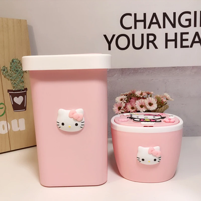 

Sanrio Kawaii Hello Kitty Trash Cans Anime Cartoon Fashion Creative Ins Style Household Kitchen Bedroom Large Size Garbage Cans