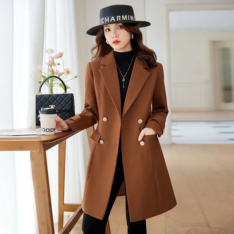 Women Blazer Fashion Design Sense Mid Length Suit Jacket 2024New Spring Autumn Double Breasted Casual Suit Windbreaker Outerwear