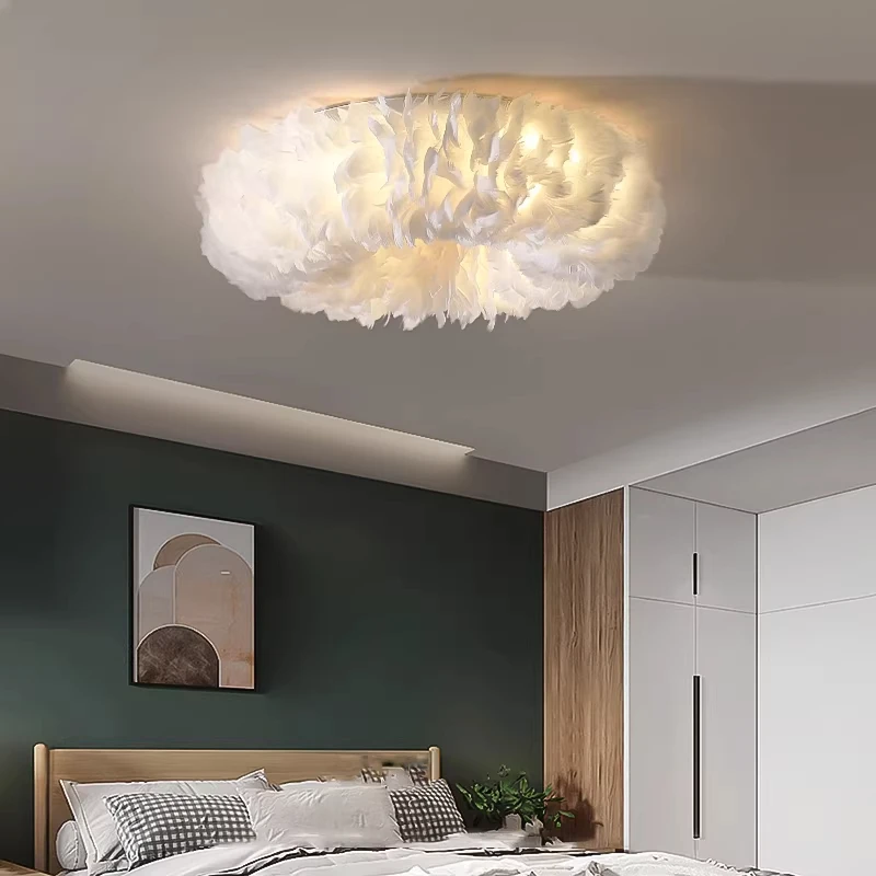 Modern Feather Led Ceiling Lamps Nordic Romantic Warm Bedroom Ceiling Lights Home Lighting Living Room Decor Lamp Luster Fixture
