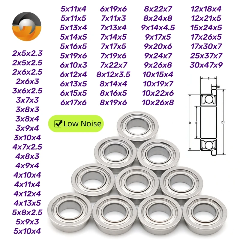 10pcs F683ZZ 3x7x3mm Flange Ball Bearing Thin Wall Metal Shielded F688ZZ 8x16x5 MF84ZZ 4x8x3 MF106ZZ 6x10x3 Flanged Bearings