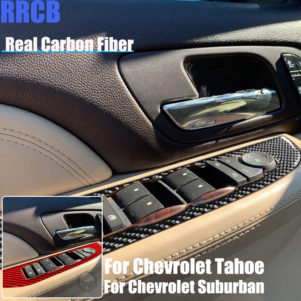

Real Carbon Fiber Car Accessories Door Window Lift Decorative Trim Soft Cover Sticker For Chevrolet Tahoe/Suburban 2007-2014