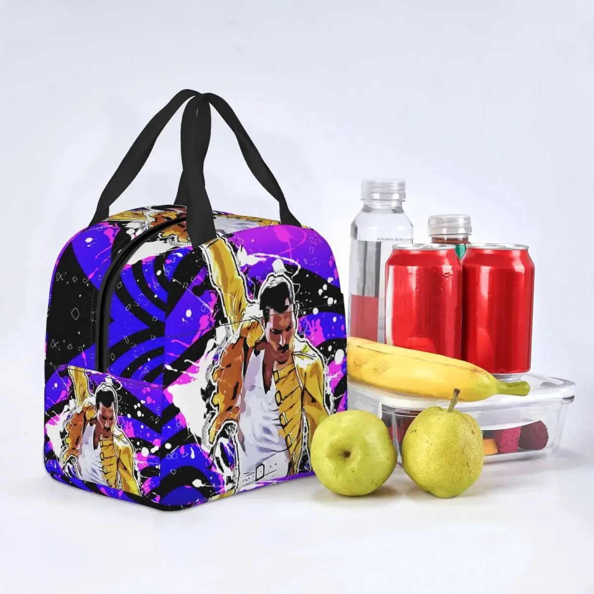 Bolsa de almuerzo Freddie Mercury para mujer, refrigerador térmico, caja de almuerzo con aislamiento de música Rock Queen para estudiantes, escuela, trabajo, Picnic, bolsas de comida