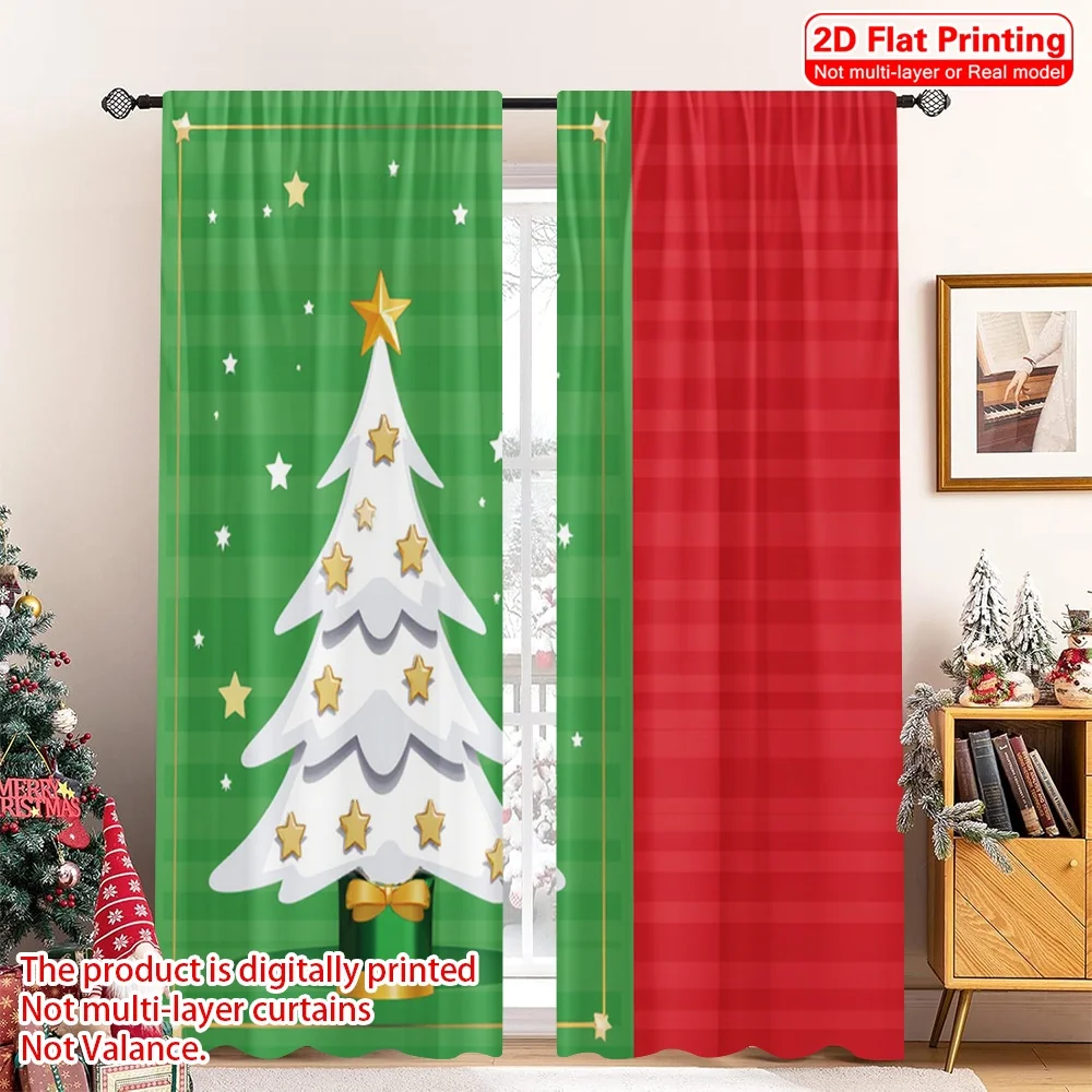 

2pcs 2D flat printing Merry Christmas Drapes Christmas Trees Stars Festive Holiday Polyester Without Electricity Festive