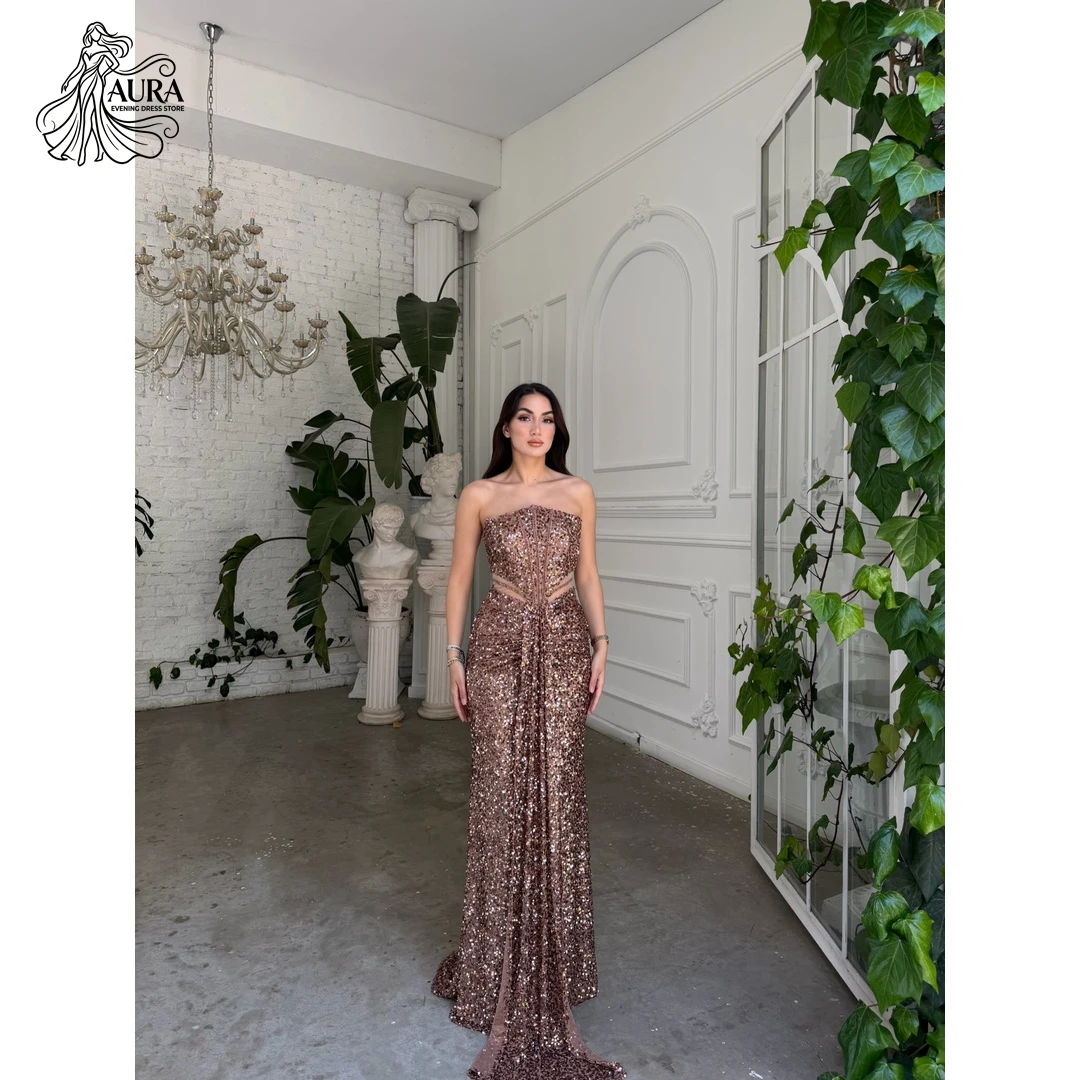 Robe de bal bustier Aura, robes de bal personnalisées 2026, robe de soirée élégante de luxe pour femme, robe de bal sirène à paillettes scintillantes