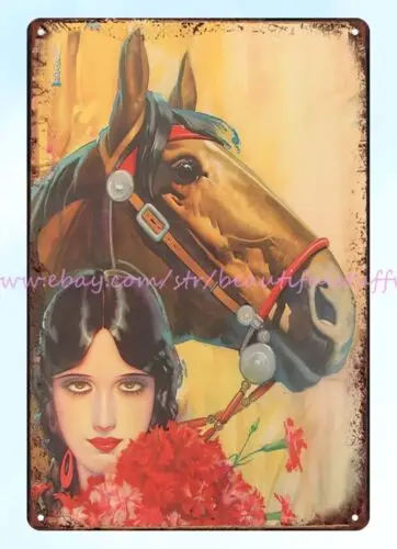 woman horse flower Mexico calendar art mexicana calendario metal tin sign decor