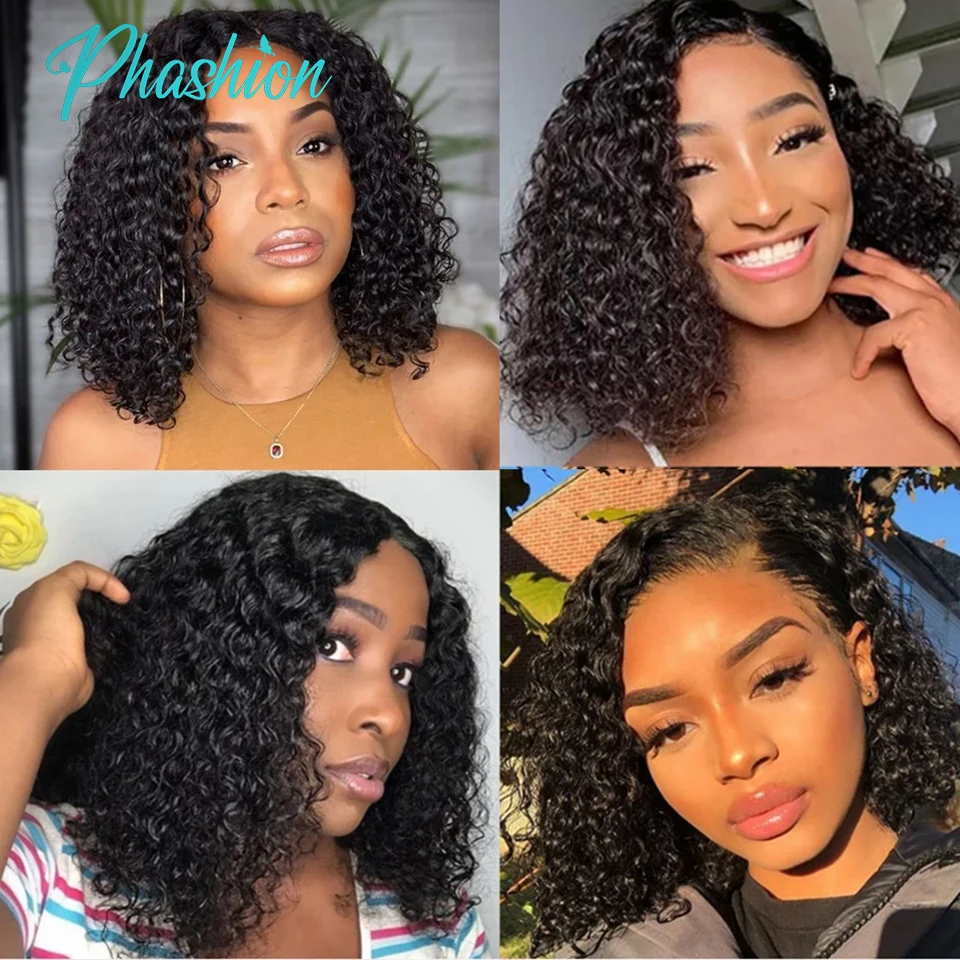 Phashion 13x4 Deep Curly Short Bob Wig Full Lace Frontal Human Hair Wigs For Black Women HD Transparent Lace Front Ready To Wear