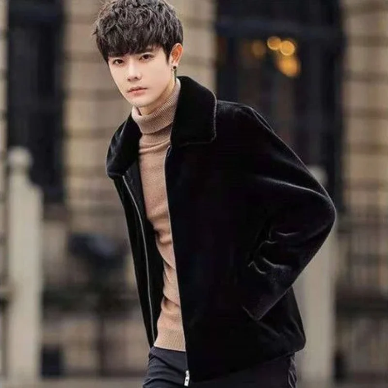 

Warm Black Men's New Winter Faux Mink Quilted Cotton Padded Loose Casual Trendy Fleece Coat