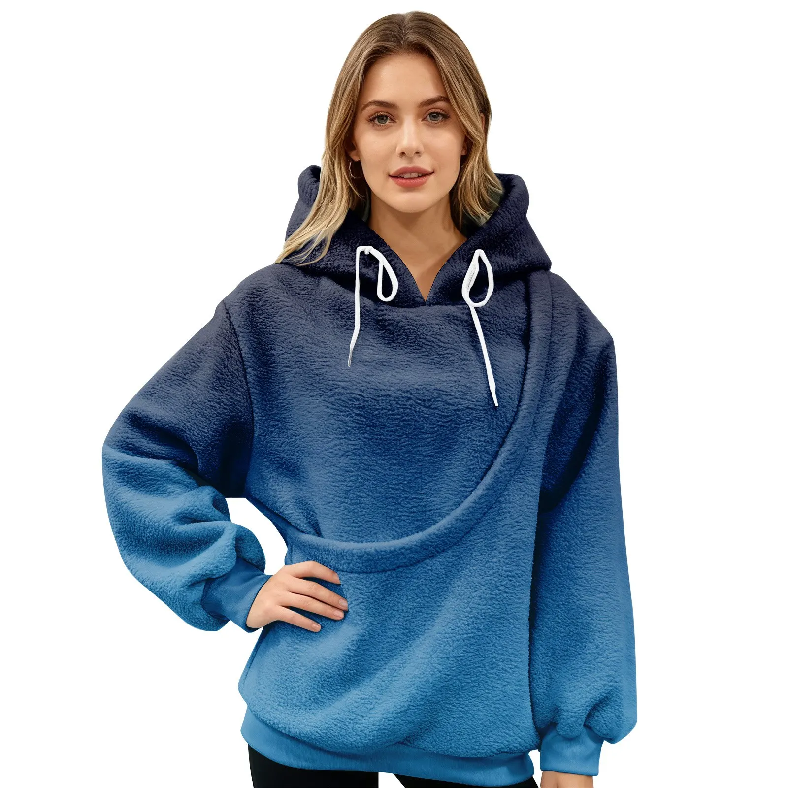 애완동물 가방 스포츠 셔츠 애완 고양이와 강아지 포켓 홀더 탑 여성 의류 여성용 그라데이션 프린트 풀오버 긴팔 스포츠