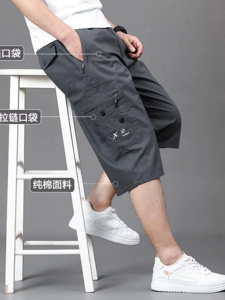 Summer New Fashion Trendy Solid Color Multi-pocket Beach Cargo Shorts Men's Casual Loose Sport High Quality Plus Size Shorts view 6