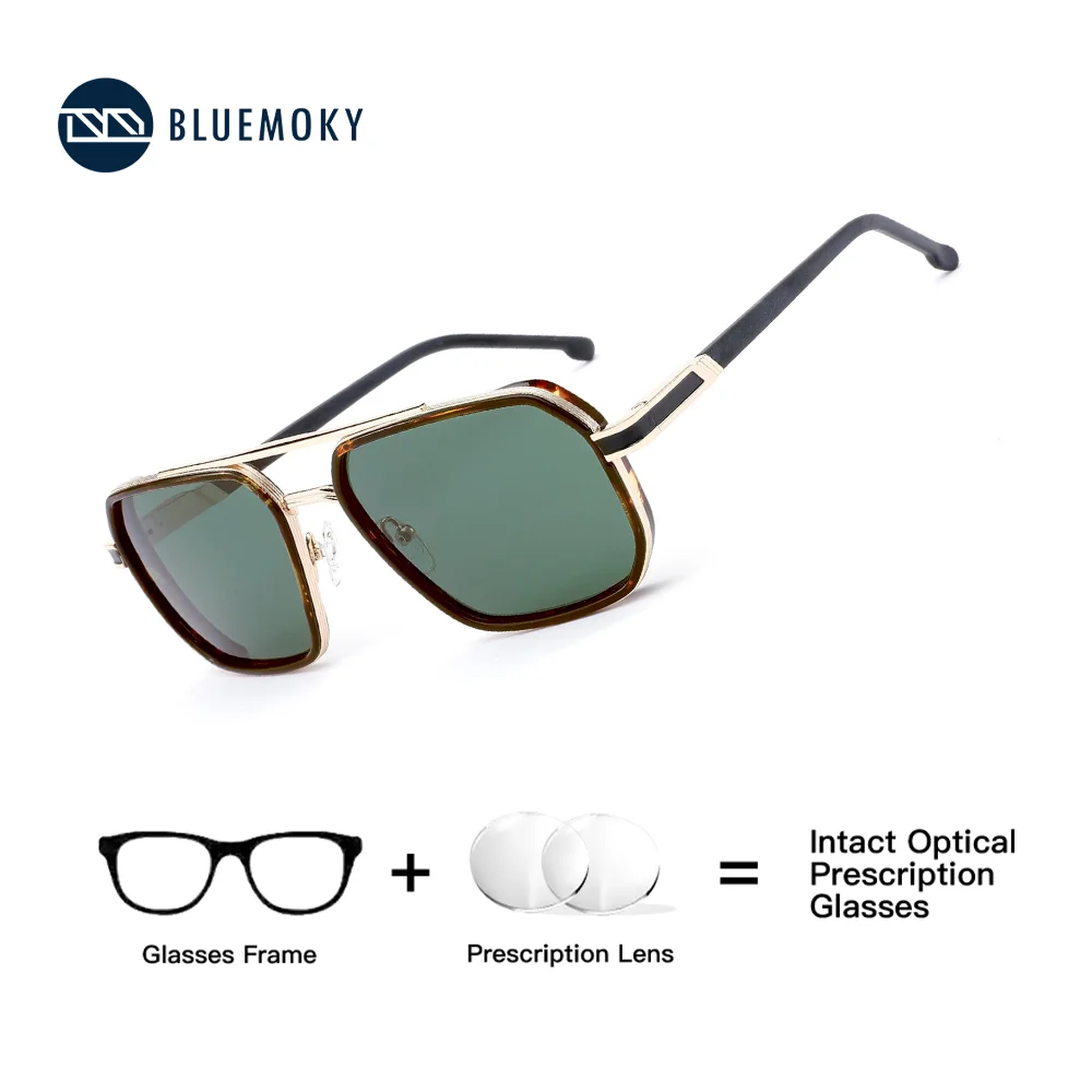 

BLUEMOKY Fashion Metal Polarized Prescription Sunglasses For Men Popular Uv400 Protection Pilot Corrective Sun Glasses