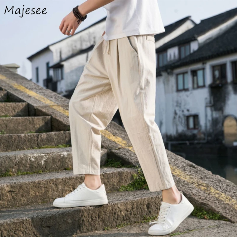 

Baggy Pants Men Summer Casual Simple Ankle-length Trousers Breathable Harakuku Soft Handsome All-match Korean Fashion Joggers