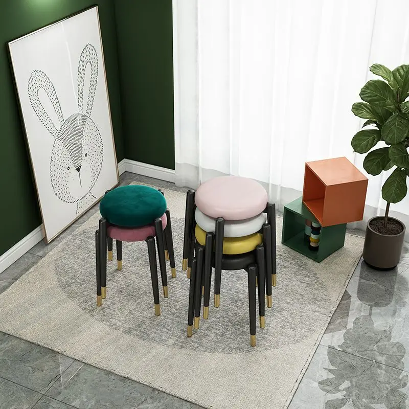 

Nordic Home Round Stool Simple Nail Stool Modern Light Luxury Low Vanity Stools Stackable Bench Ottomans Living Room Furniture