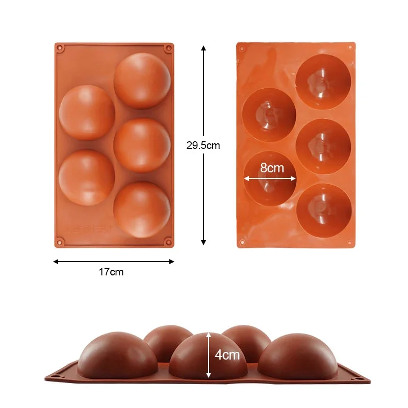 Extra Large 5-Cavity Semi Sphere Silicone Molds Half Sphere Baking Mold Non-Stick Hot Chocolate Jelly Cake Dome Mousse Mould