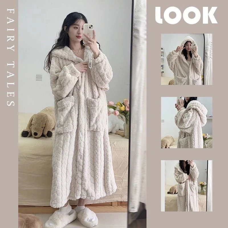 Extra Long Women's Wearable Sleepwear Keep Warm Blanket Large Size Hooded Robe Bathrobe Thick And Warm Winter Home Essentials