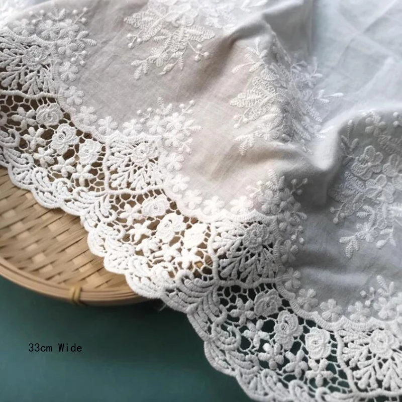 1 Yard High Quality Lace Accessories Embroidered Lace Fabric Pure Cotton Material DIY Curtain Decoration Lace 33CM Wide